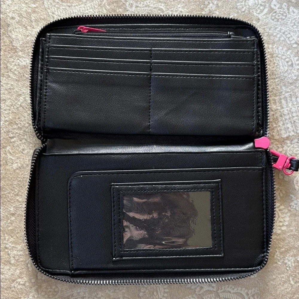 Betsey Johnson Black Multicolored Candy Metal Hearts Zip Around Wristlet Wallet